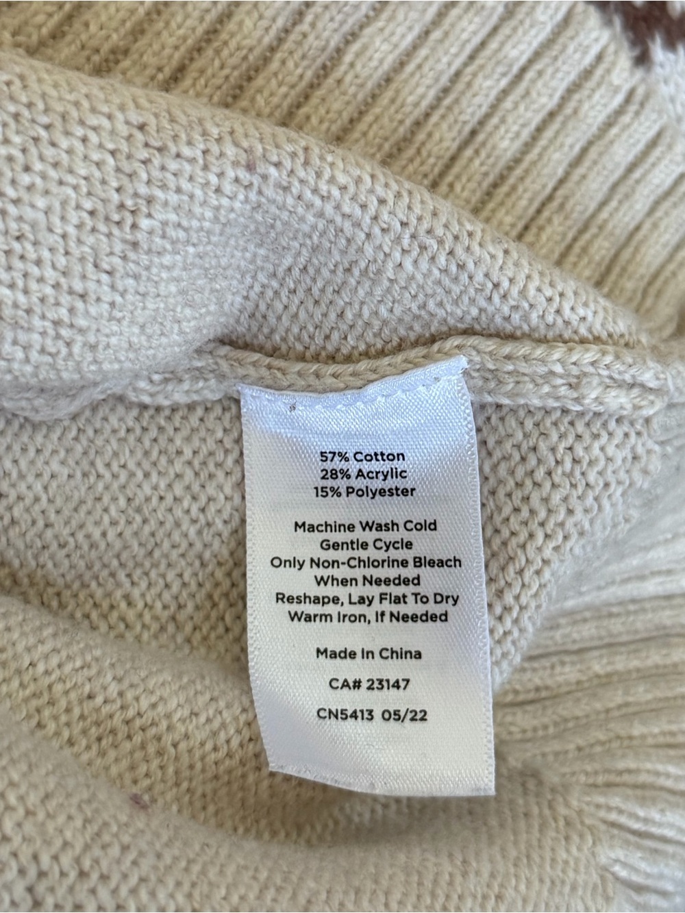 Talbots Fox Fair Isle Sweater XL Ivory Cotton Blend Shoulder Button Pullover - Picture 7 of 7